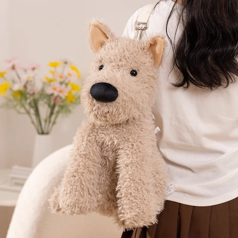 25cm/45cm Westie Dog Plush Sling Bag-Cute Puppy Shoulder Bag Soft Stuffed Animal Purse for Kid Lover Christmas Birthday Gift