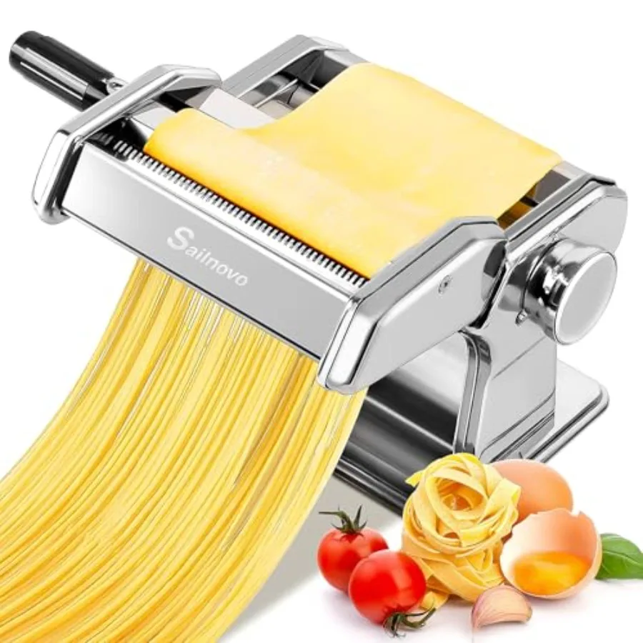 

3 in 1 Pasta Maker hine - 9 Adjustable Thickn Settings Aluminum Alloy Pasta Roller and 2 Width Cutters for Fresh Spaghetti, Fet