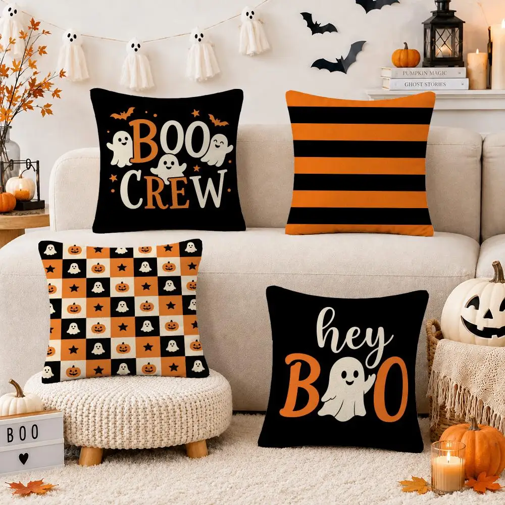 Happy Halloween Cushion Cover Short Plush Double Sided Printed Soft Pillow Case Home Sofa Decor Festival Gifts