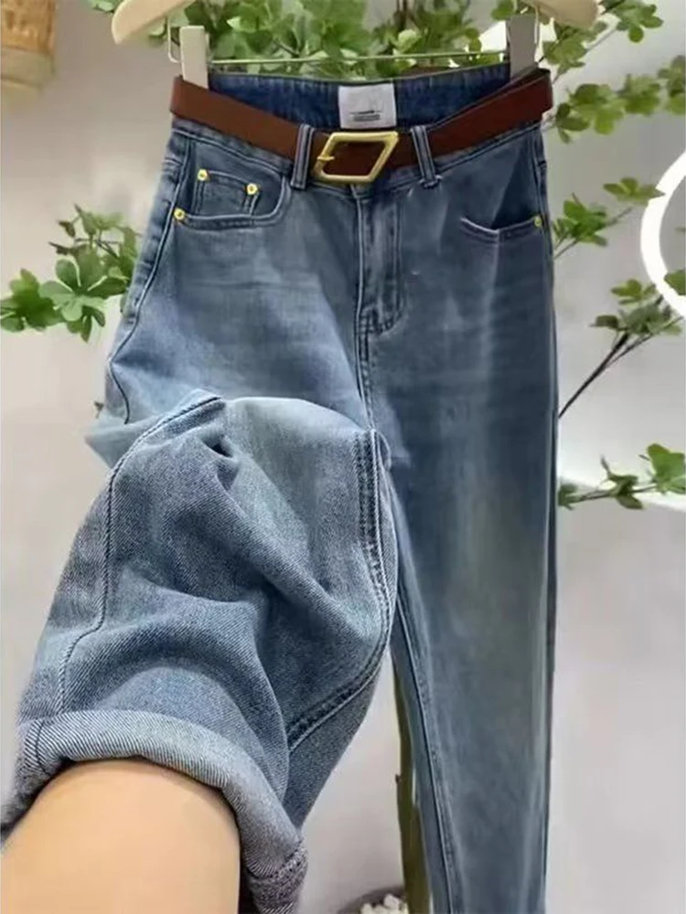 Straight leg high waisted wide leg jeans women's spring new spicy girl casual versatile simple carrot nine point pants