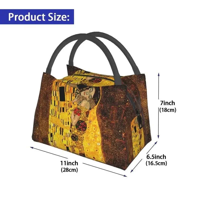 Klimt Kiss Thermal Insulated Lunch Bags Women Gustav Klimt Freyas Art Resuable Lunch Container Multifunction Meal Food Box