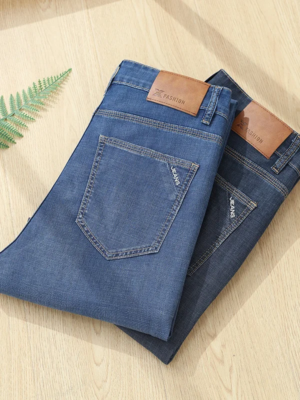 

Ultra-Thin Men's Straight Leg Jeans Summer New Style High-End Silk Lenzing Denim Pants Business Casual Long Trousers