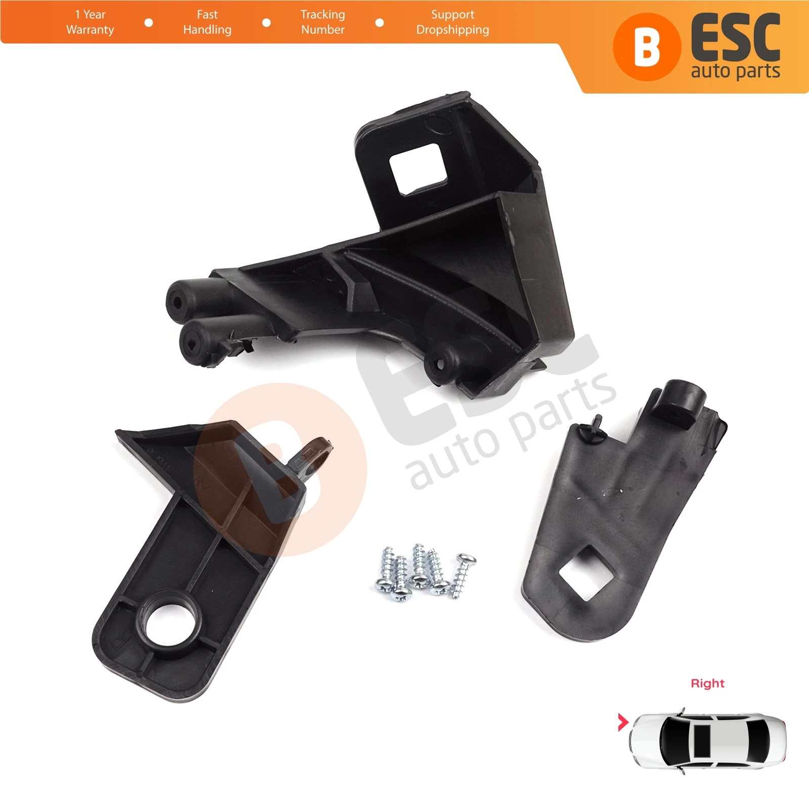 EHL500 Headlight Housing Repair Mount Holder Bracket Tab Clips Kit Right for Fiat Doblo MK2 263 2010-2014 Pre-Facelift 51810671 