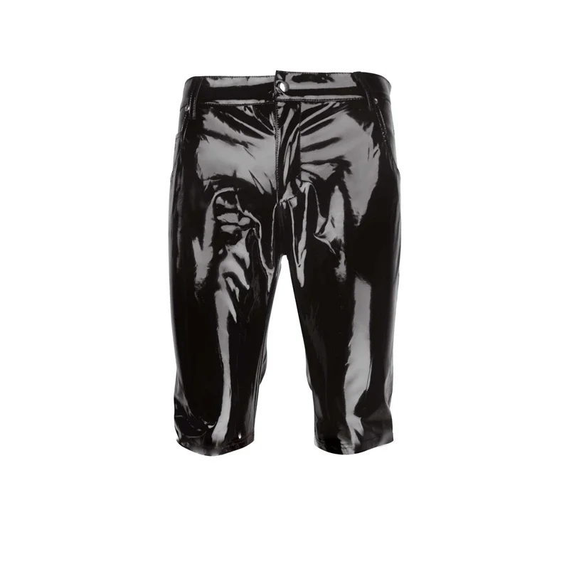 Streetwear Trend Men PVC Faux Leather Shorts with Pockets Nightclub Wear Casual Fashion Shorts Medieval Punk Costumes New