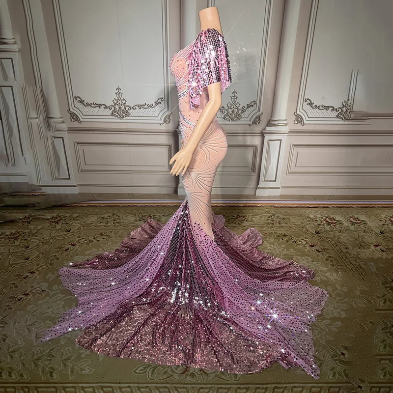 Abito da sera a coda di pesce rosa Abito da banchetto di fascia alta femminile Temperamento Socialite Compleanno Banchetto Abito da festa Ballkleid Luxuskleid