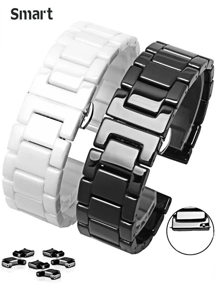 Quick Release Ceramic Butterfly Clasp Watch Band for Huawei Armani White Black 14mm 15mm 16mm 18mm 20mm 21 22mm Men Women Strap