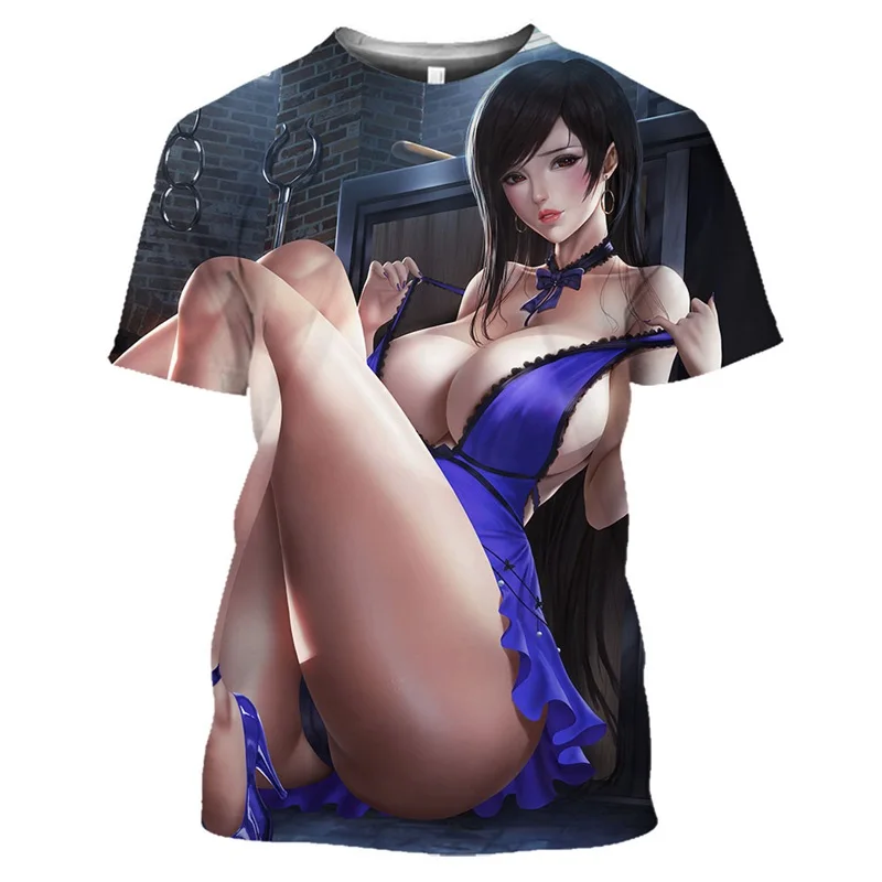 Summer Men Casual Sandy T Shirt 3D Printed Sexy Anime Tee Hentai Naked Girl Graphic T-shirts Harajuku Fashion Women Short Sleeve