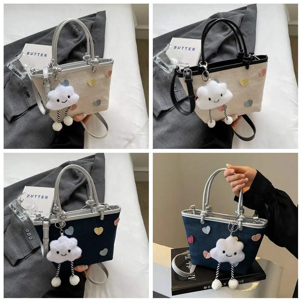 Fashion Korean Style Nylon Shoulder Bag with Pendant Heart Decorate Summer Bucket Bag Crossboby Bag Luxury Handbag Outdoor