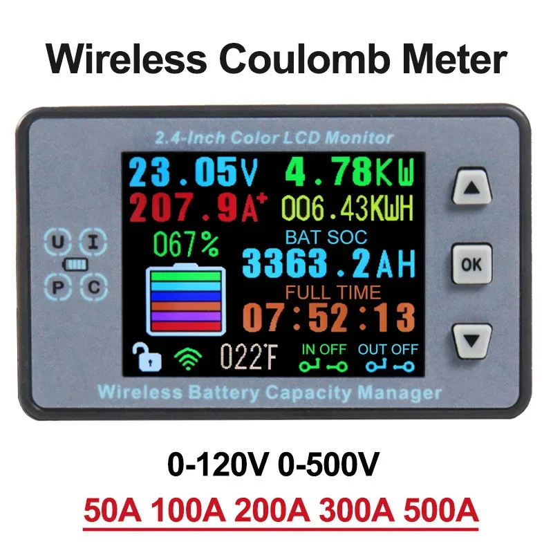 DC 0~500V Digital Wireless Voltage Meter Detector Solar Battery Charging Coulometer LCD Ammeter Voltmeter Power Monitor VAC8710F