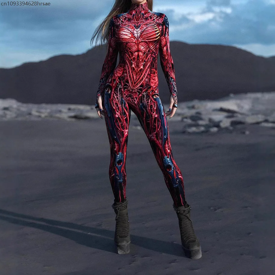 2025 Halloween Cosplay Tights Jumpsuit 3d Printing Long Sleeve Women Bodysuit Carnival Party Stage Showing Perfermence Catsuit - Image 3