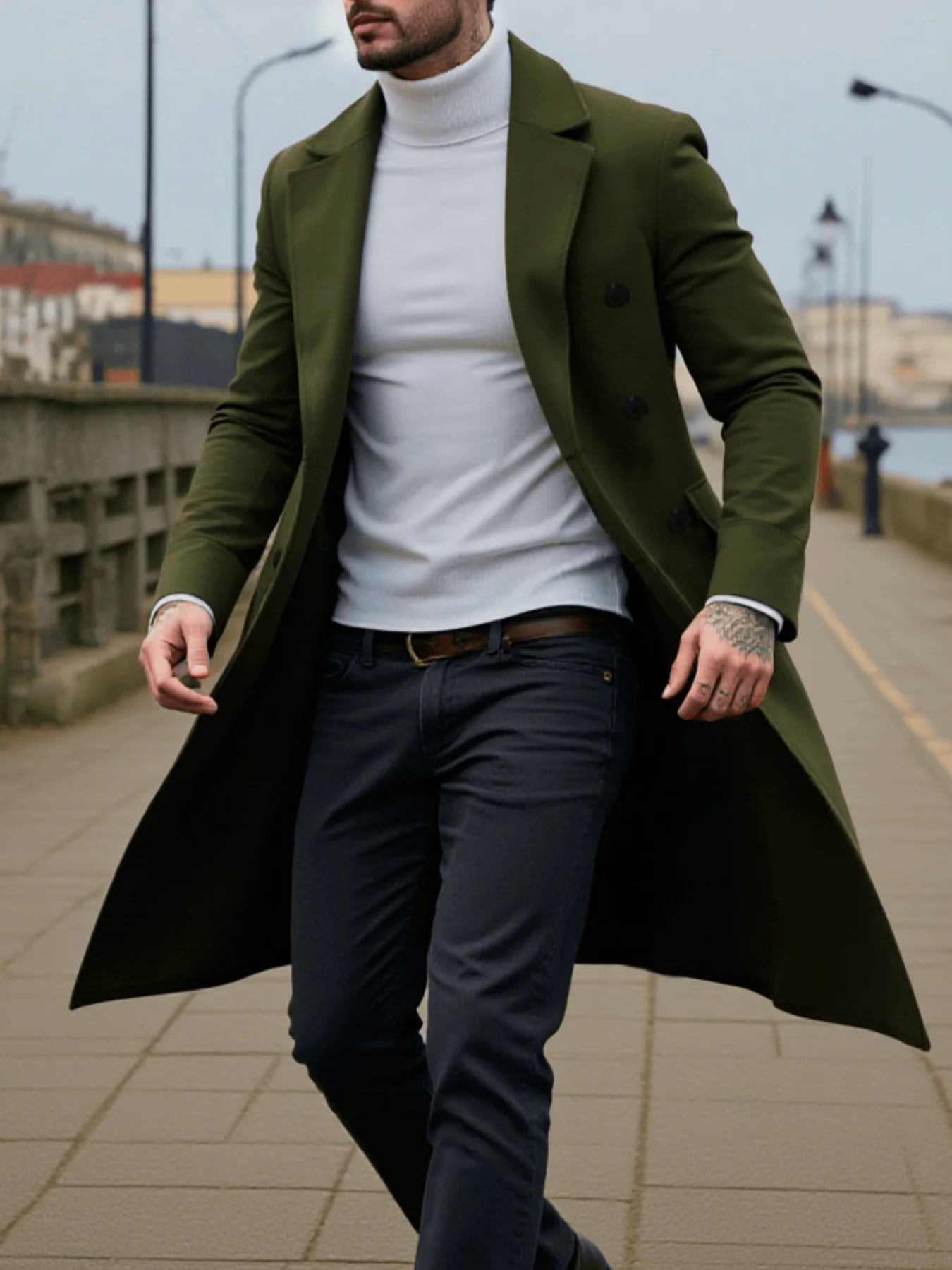 

Men's Windbreaker Double-Breasted Windproof Thickened Coat Winter Warm Trench for Commuting Popular and Stylish Windbreaker