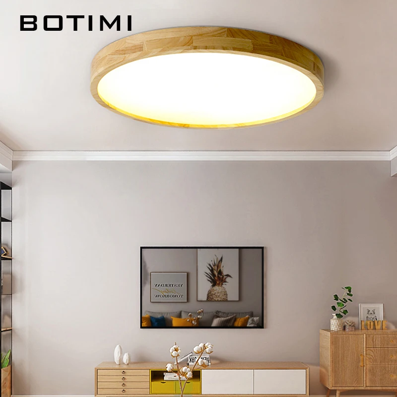 BOTIMI 220V plafoniere a LED rotonde in legno massello per camera da letto 230 300 400 500MM lampade da soffitto moderne da cucina