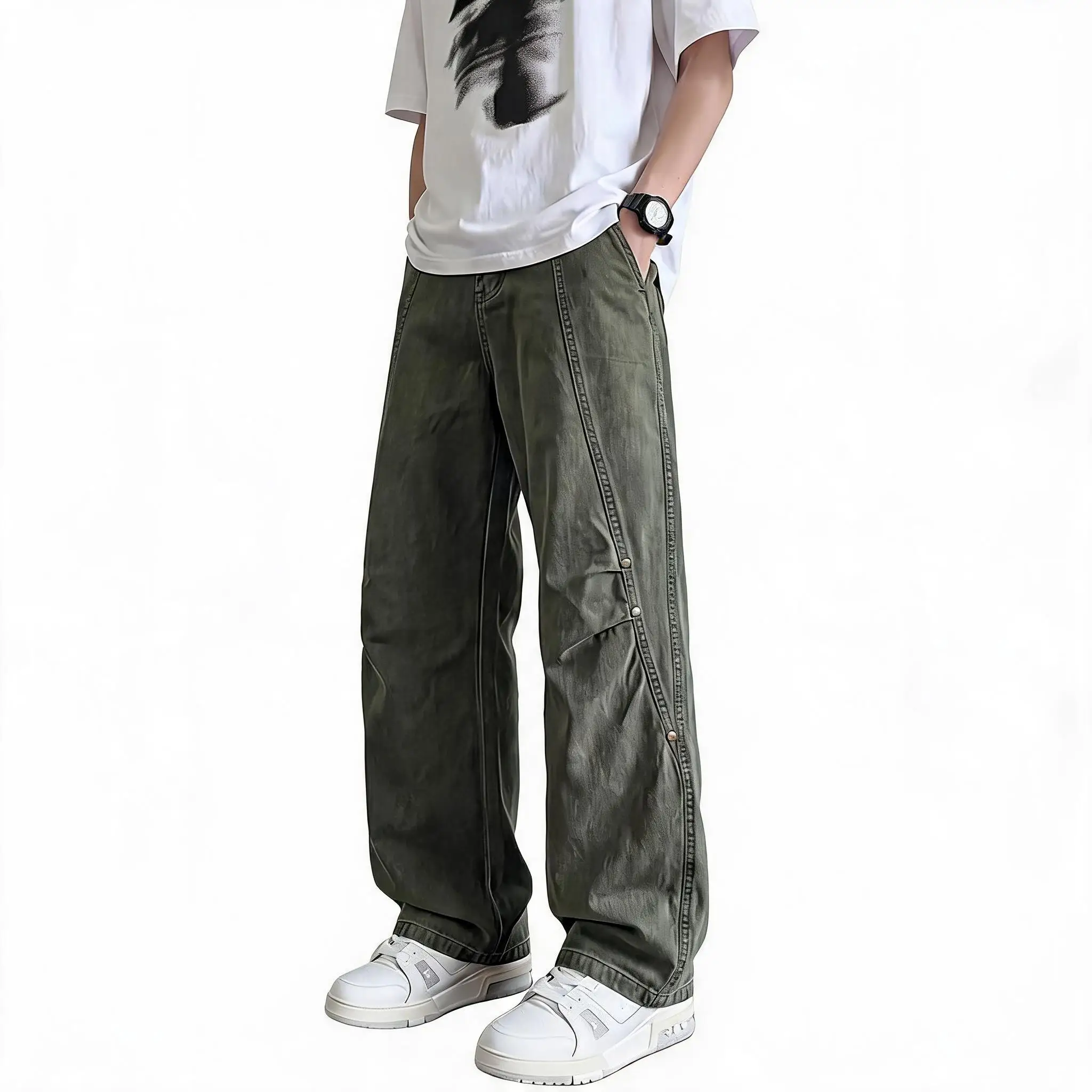Spring and Autumn Classic Fashion Solid Color American Retro Straight Leg Stretch Jeans Men's Casual Sport High Quality Trousers