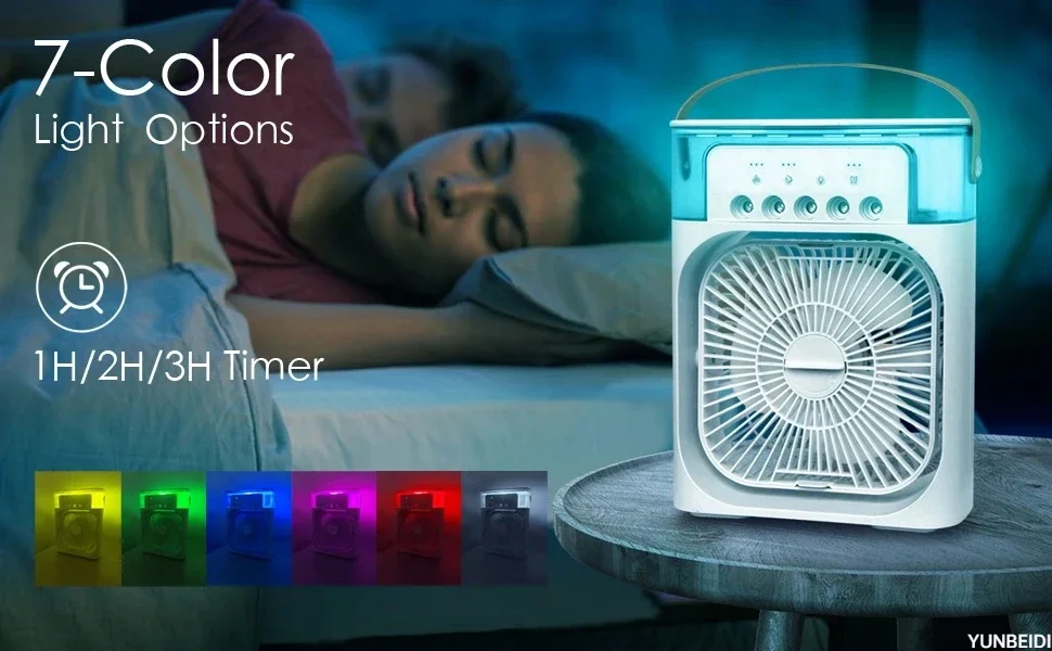Portable 3-in-one Fan Air Conditioner with LED Light Humidifier and Timing Function Desktop Spray Fan for Home Office