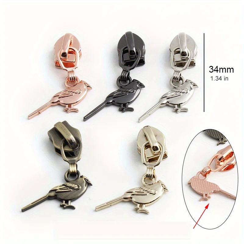 5PCS 5# nylon tooth zipper head metal bird-shaped zipper accessories suitable for DIY handbags, backpacks, clothes pull tabs