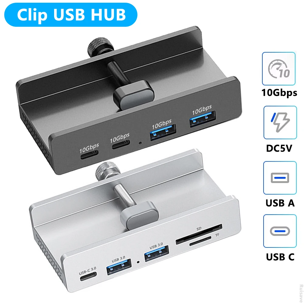 USB HUB Clamp USB3.2/3.0/2.0 5/10Gbps HUB Clip High Speed Multi Splitter Adapter for iMac Pro Mackbook Desktop PC Accessories