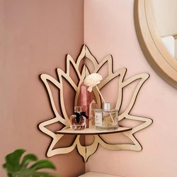 1pc, 6.7*11.5inch lotus shape wall decoration pendant, DIY assembly wooden small storage shelf (without nails)