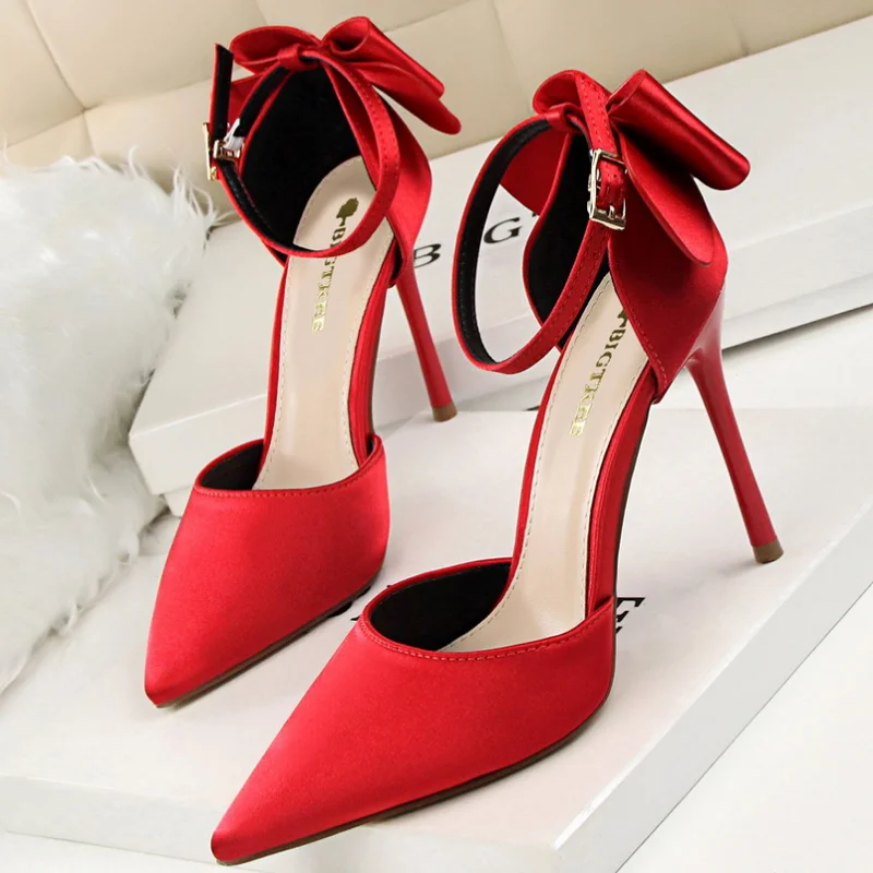 

Spring Summer Shoes Women 2026 Sandals Pumps Heels Bowknot Ankle Strap Party Shoes Woman Silk Stilettos chaussure femme WSH4112