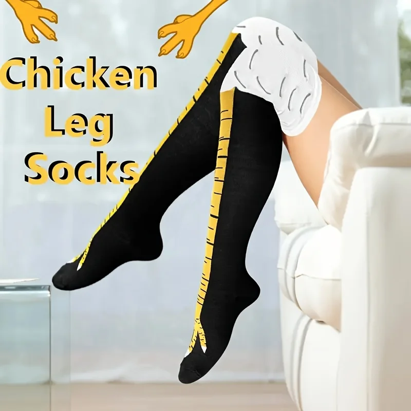 1/2 Paar Damen Kniestrümpfe, trendige Cartoon-lustige Hühnerklaue-Socken, Fitness, Sport, lässig, schlankes Bein, lange Röhrensocken für Damen