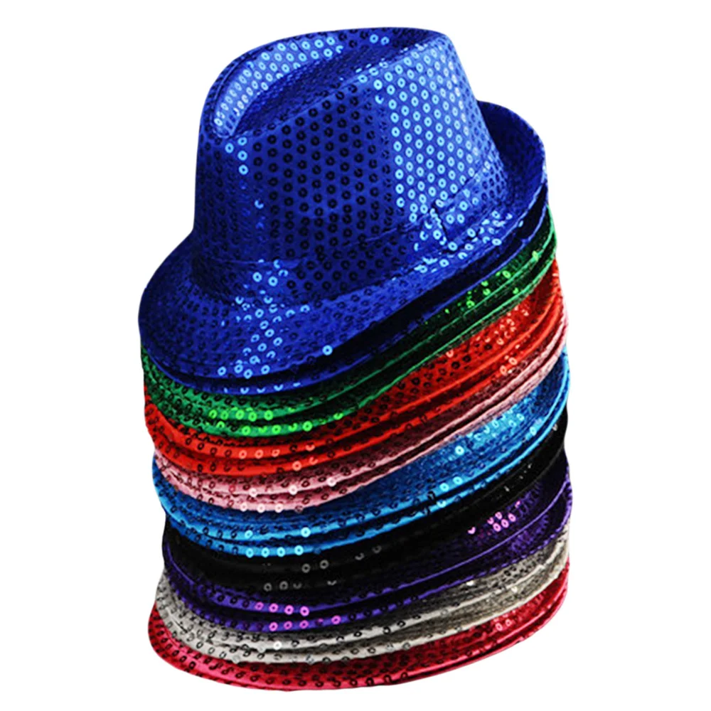 Men Women Jazz Hat Sequins Decorated Stage Dance Performance Party Holiday Hat