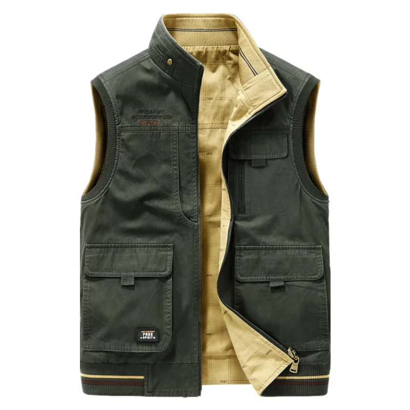 Multi Pockets Cotton Waistcoat Men Outdoor Men\'s Sleeveless Vest Casual Clothing Fashion Reversible Business Jackets 6xl 7xl 8xl