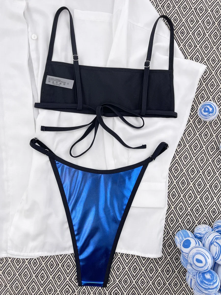 XS - L 光沢のあるミニマイクロビキニ女性水着女性水着ツーピースビキニセットハイカット入浴者水着水泳ビーチウェア