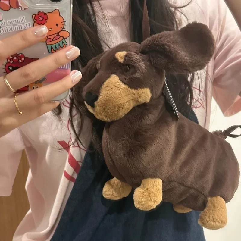 

Cartoon Dachshund Dog Shape Plush Shoulder Bag for Women Kawaii Simulation Animal Crossbody Bag Designer Ladies Mini Messenger