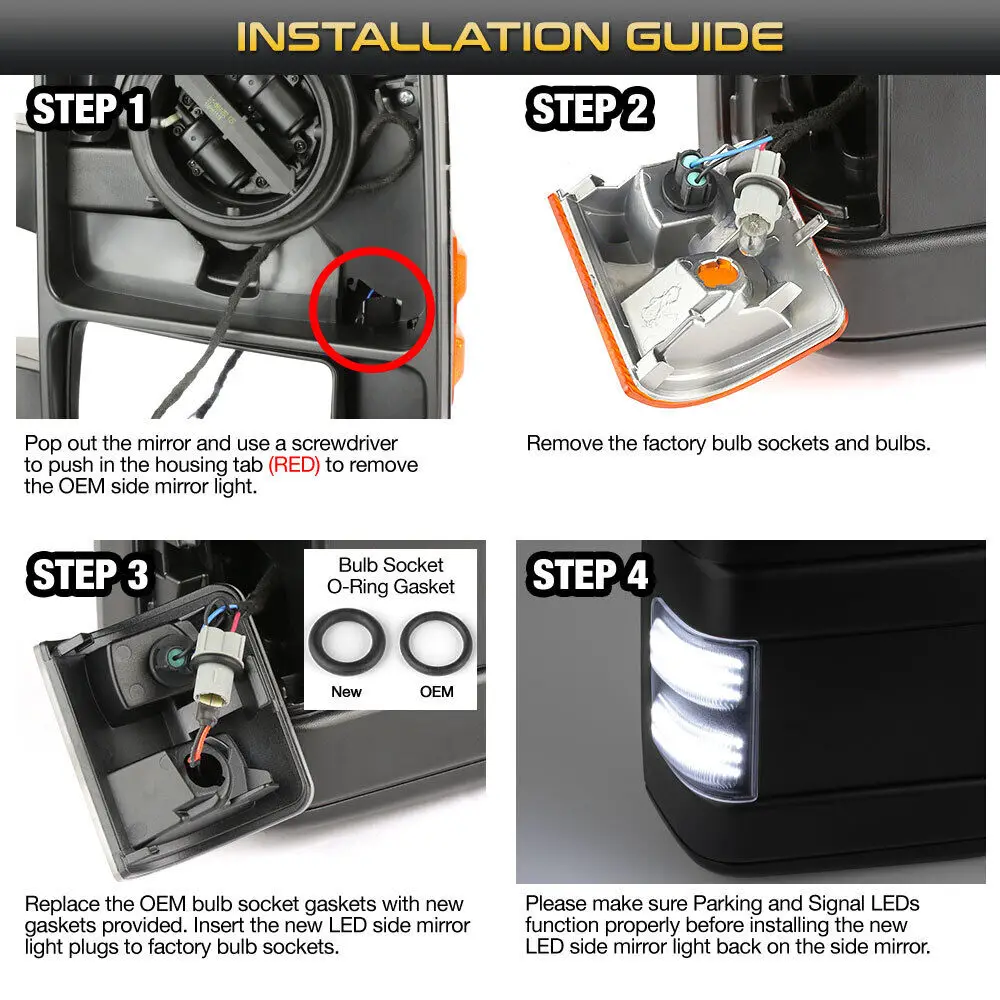 [DARK SMOKE] 08-16 Ford F250 F350 Lusterko boczne Switchback SMD LED Światła sygnalizacyjne