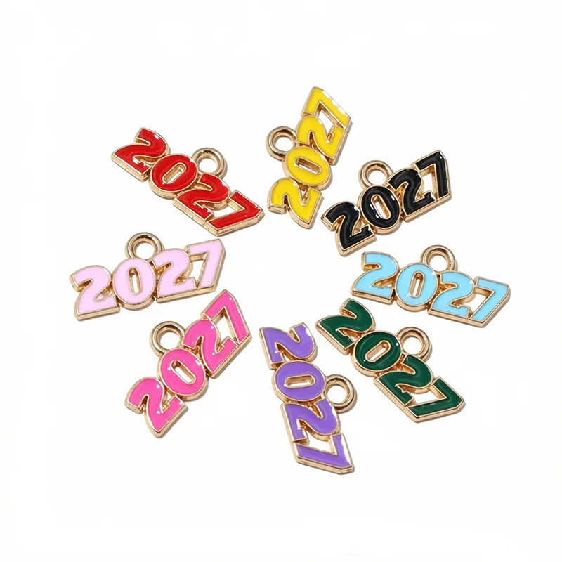 20pcs 18x9mm Enamel Year Number 2027 Charms Pendant DIY Jewelry Making Accessories Findings for Earrings Necklace Bracelet