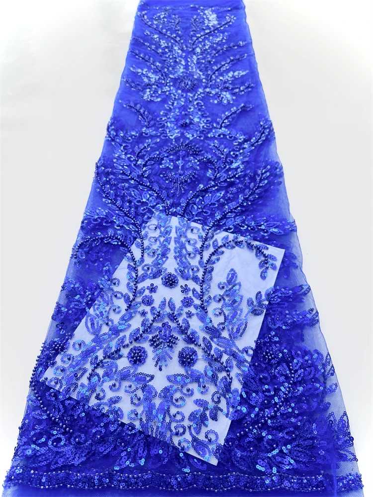 

High Quality Luxury Sequins And Beaded Lace Fabric For Wedding 2025 New Design French African Tulle Mesh Lace For Evening Dress