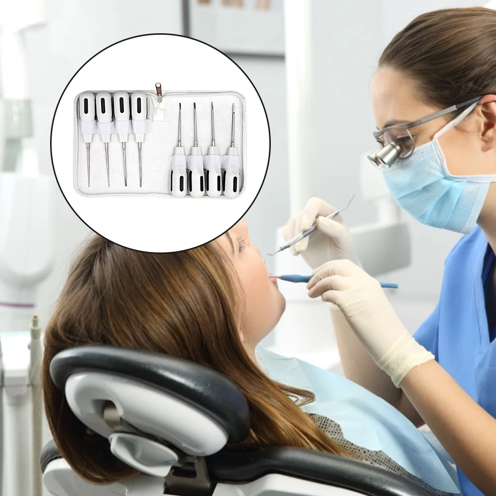 8Pcs Apical Root Elevator Stainless Steel Dental Luxating Elevator with Plastic Handle Oral Surgery Tooth Extracting Instrument