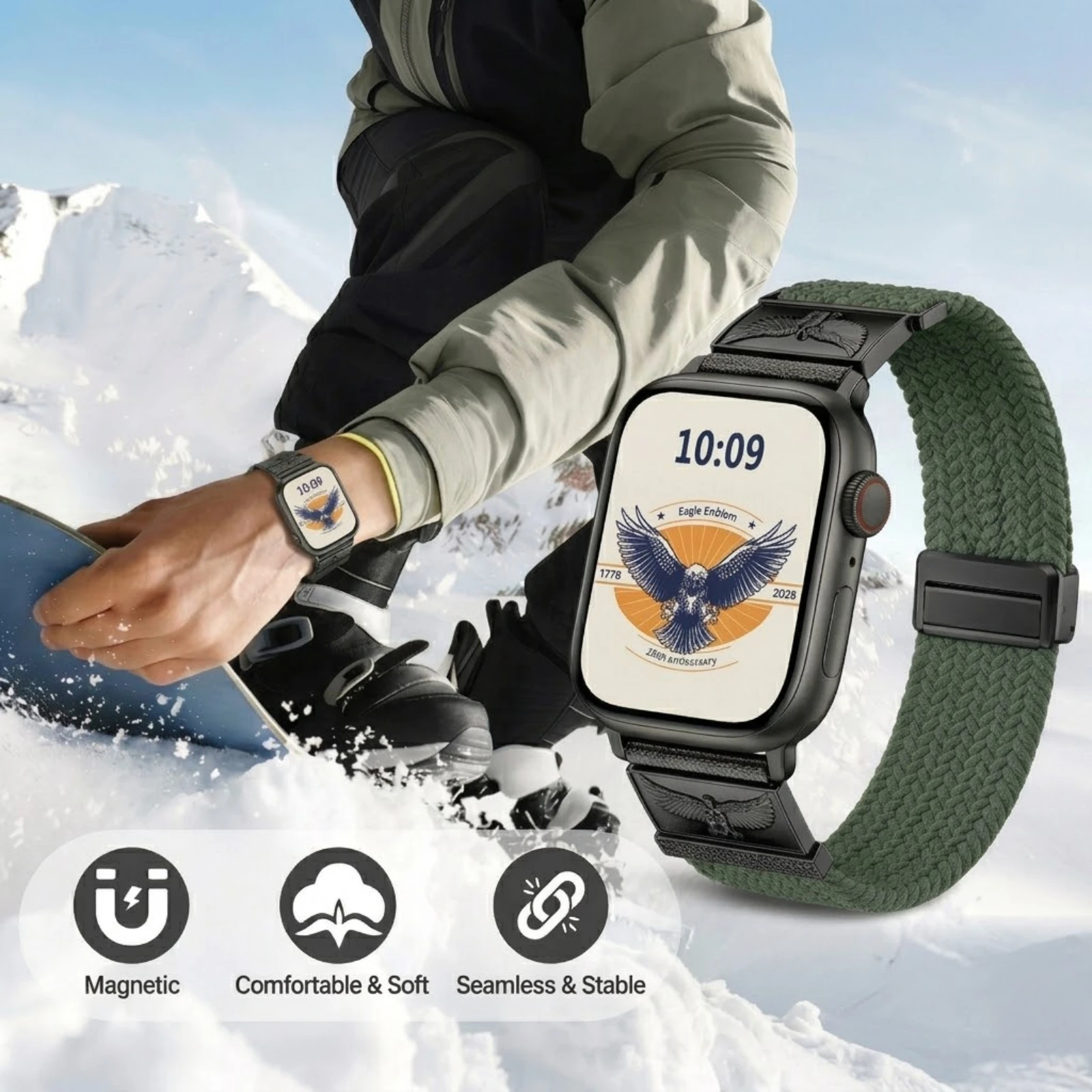 Rugged Nylon- Compatible with Apple Watch Ultra 3/ Ultra 2 Band 49mm Men,The Eagle Logo Pattern Stretchy Elastic Nylon Fabric