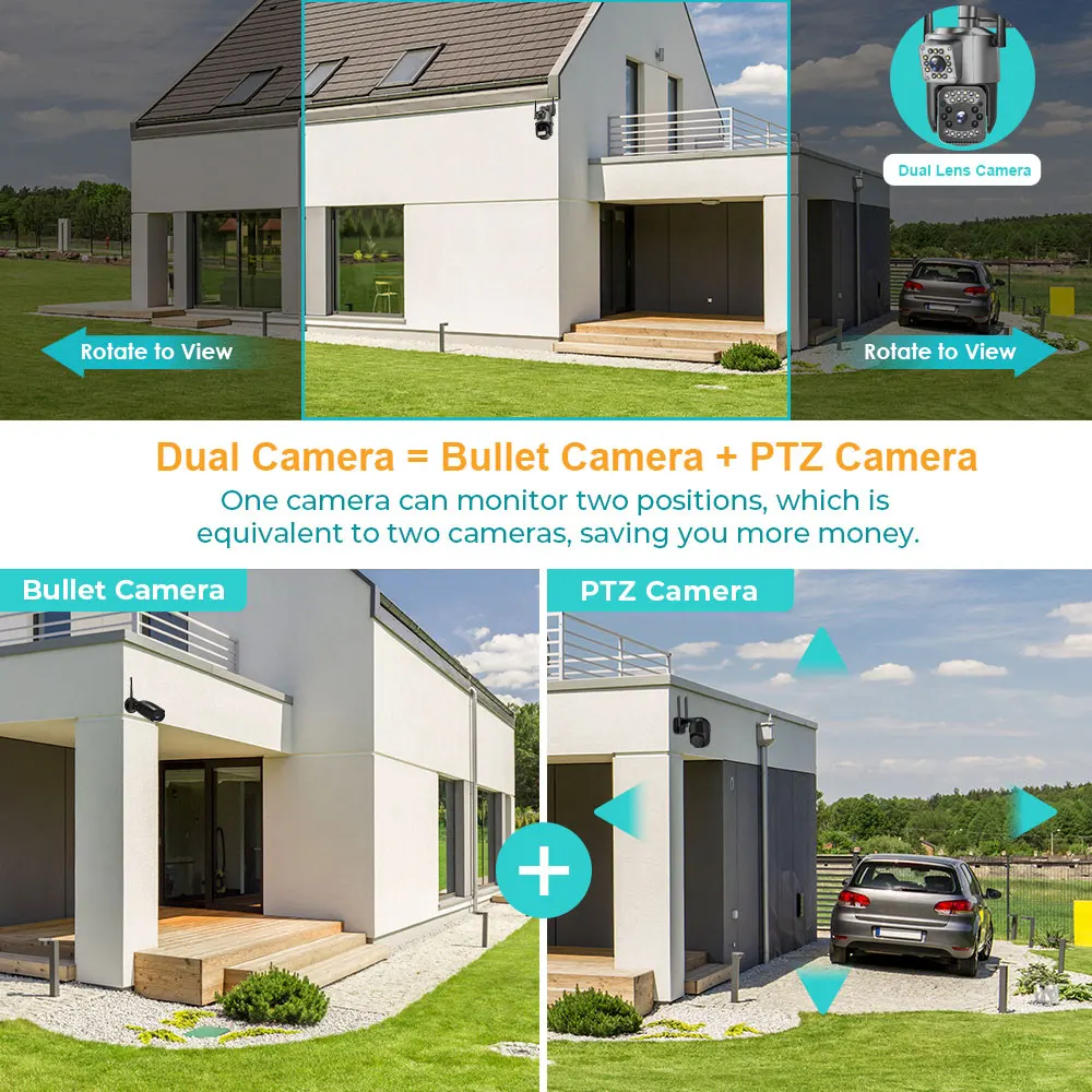 4K 8MP Dual Lens WiFi IP Camera Night Vision Ai Human Detect PTZ Outdoor Video Camara Wireless V380 Pro CCTV Security Protection