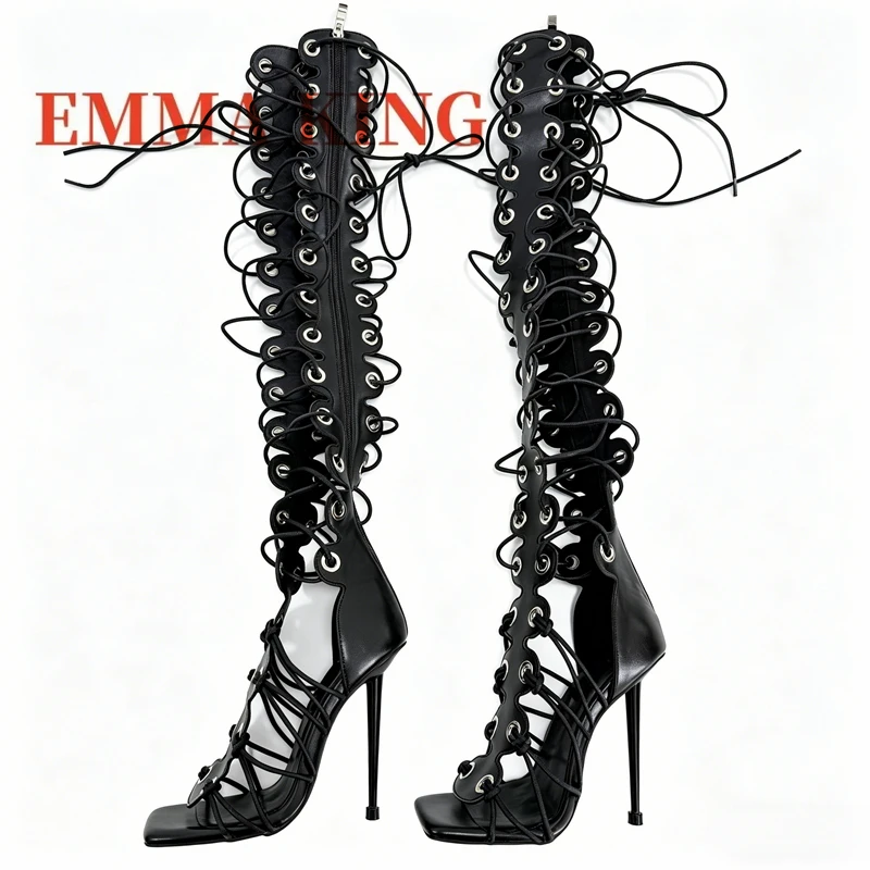 2019 Stivali sopra il ginocchio estivi con frange arcobaleno per le donne Sandali gladiatore Open Toe Scarpe sexy con plateau da donna Tacchi alti