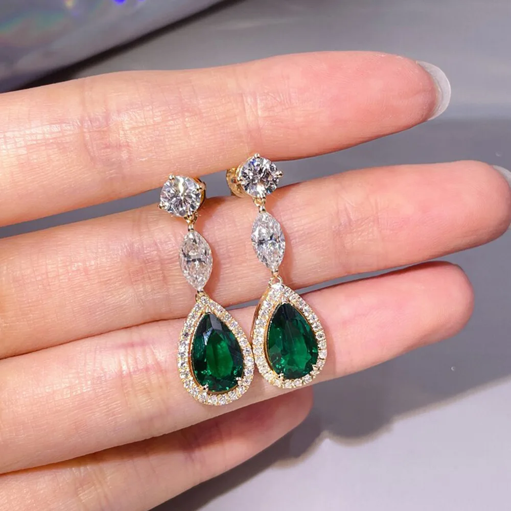 Retro Green Stone Crystal Dangle Earrings for Women Trendy Gold Color Emerald Drop Earring Birthday Gifts Pendientes Mujer