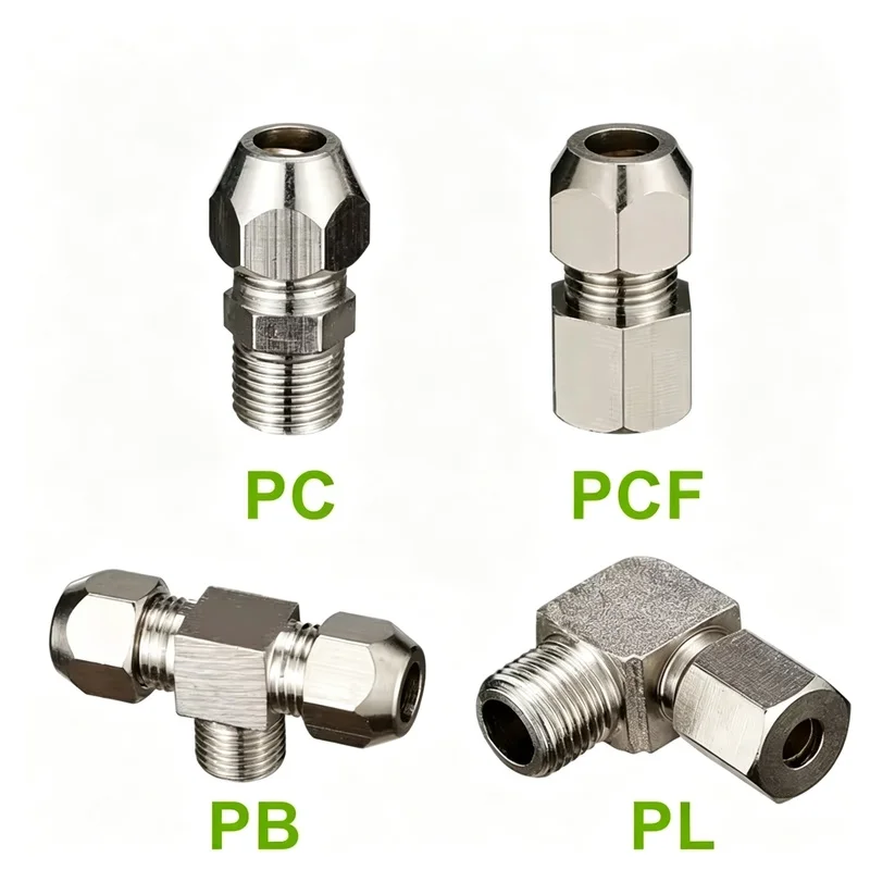 Copper Nickel Plating Ferrule Compression Pipe Fitting Connector Thread 1/8 1/4 3/8 OD 4 6 8 10 12mm Tube Adapter PC PCF PL PB