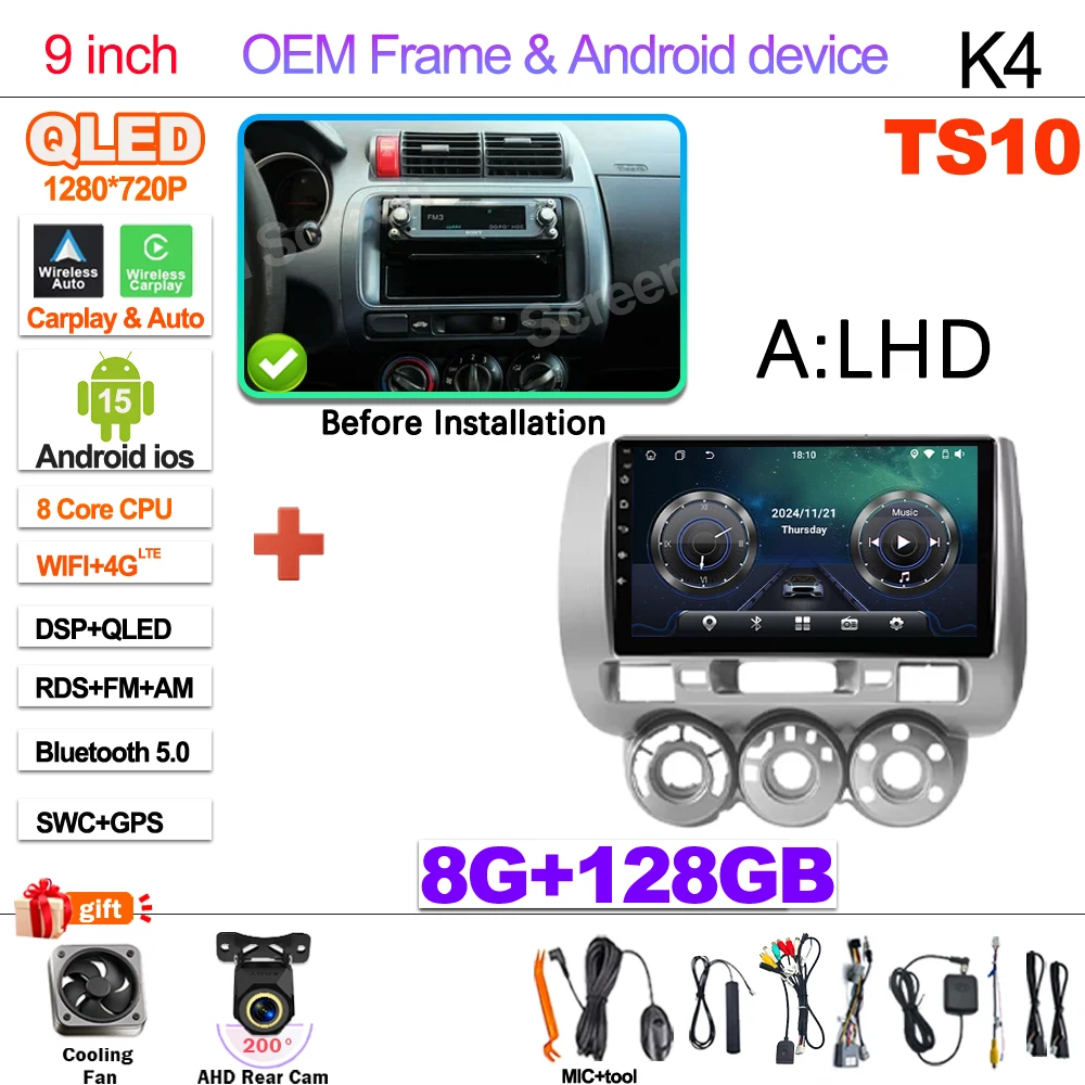 Android 15 Car Radio For Honda Fit Jazz City 2002 2003 2004 2005 2006 2007 Multimedia Video Player Navigation GPS 5G Carplay RDS image 3