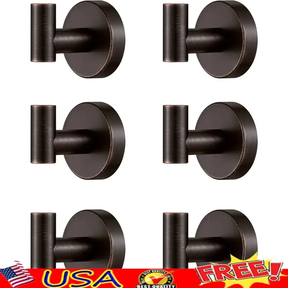 

Bronze Wall Mounted Towel Hooks 6 Pack Rustic Oil Rubbed Stainless Steel Heavy Duty Coat Hook Bathroom Kitchen Accessories