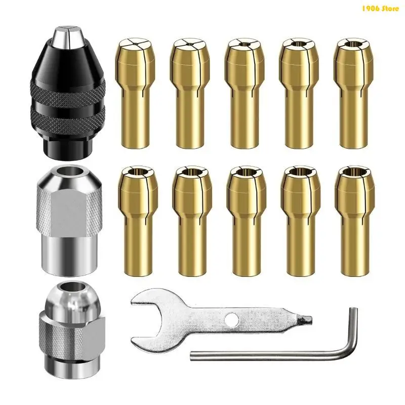 U1JB 15Pcs Drill Chuck Collet Set Copper Collet Chucks forDremel Rotary Tool 1/32