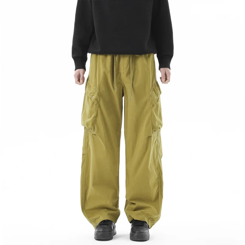 Men's Summer Workwear Casual Pants Multi Pocket Loose Fit Straight Leg No Ironing Cotton Brocade Fabric Outdoor Trend