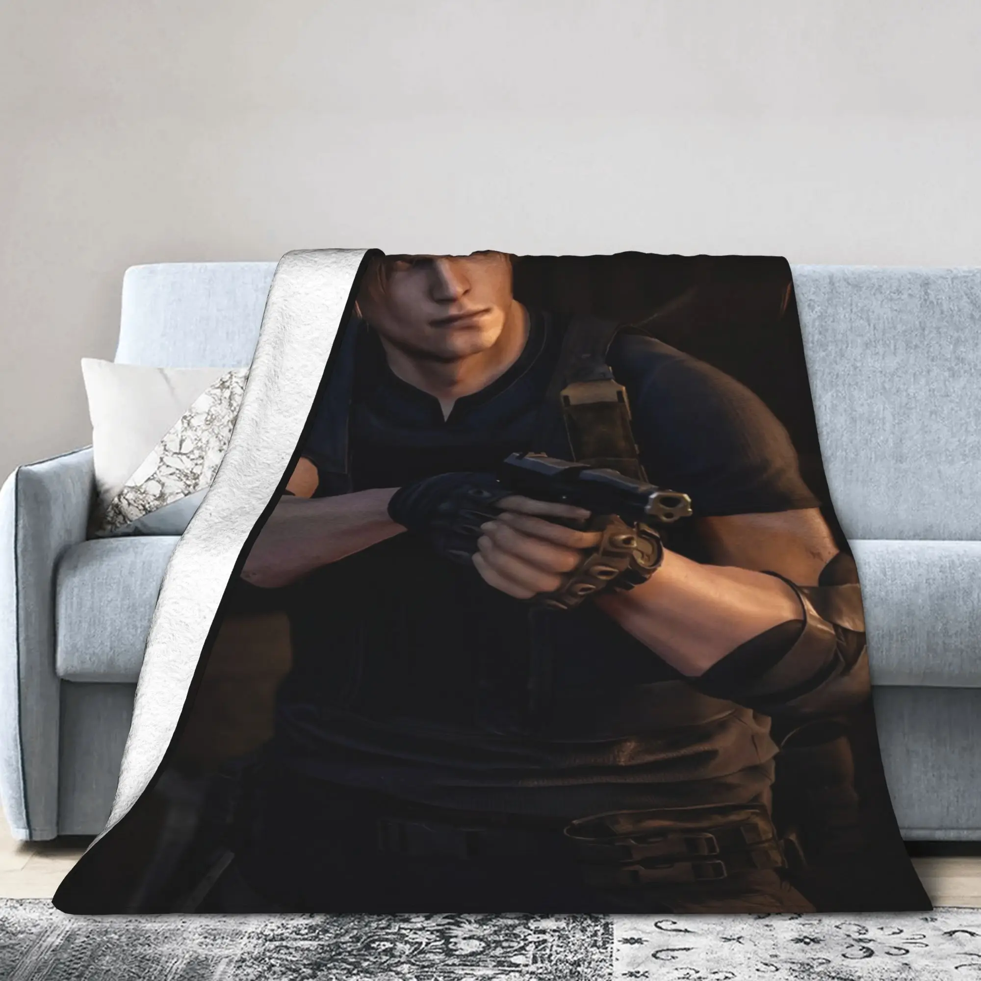Resident Leon Kennedy Blankets Eviled Horror Game Flannel Awesome Breathable Throw Blanket for Bedding Lounge Autumn/Winter