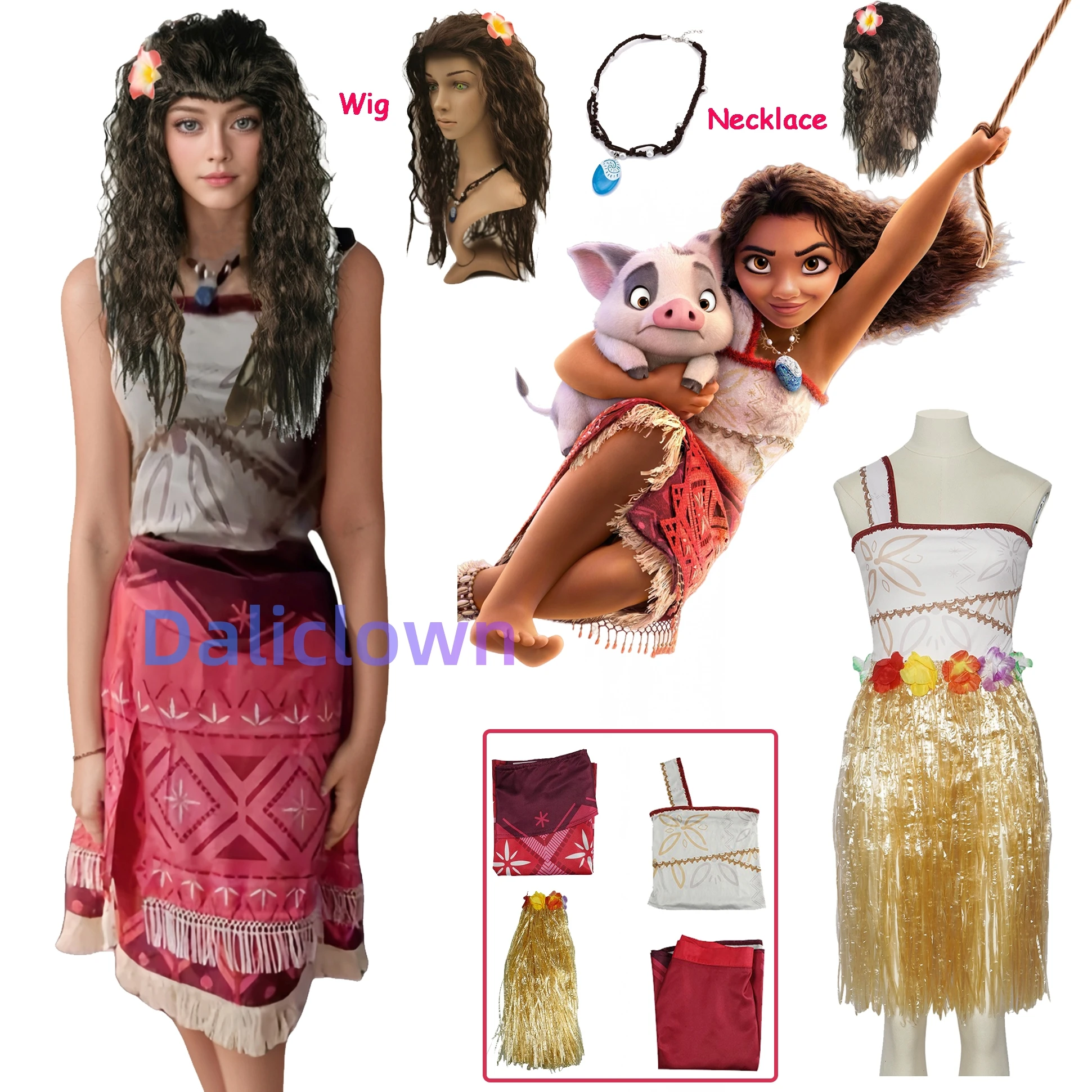 

Moana 2 Cosplay Costume Vaiana Princess Dress Necklace Uniform Wig Suit Christmas Party Halloween Role Play For Adult Women Girl