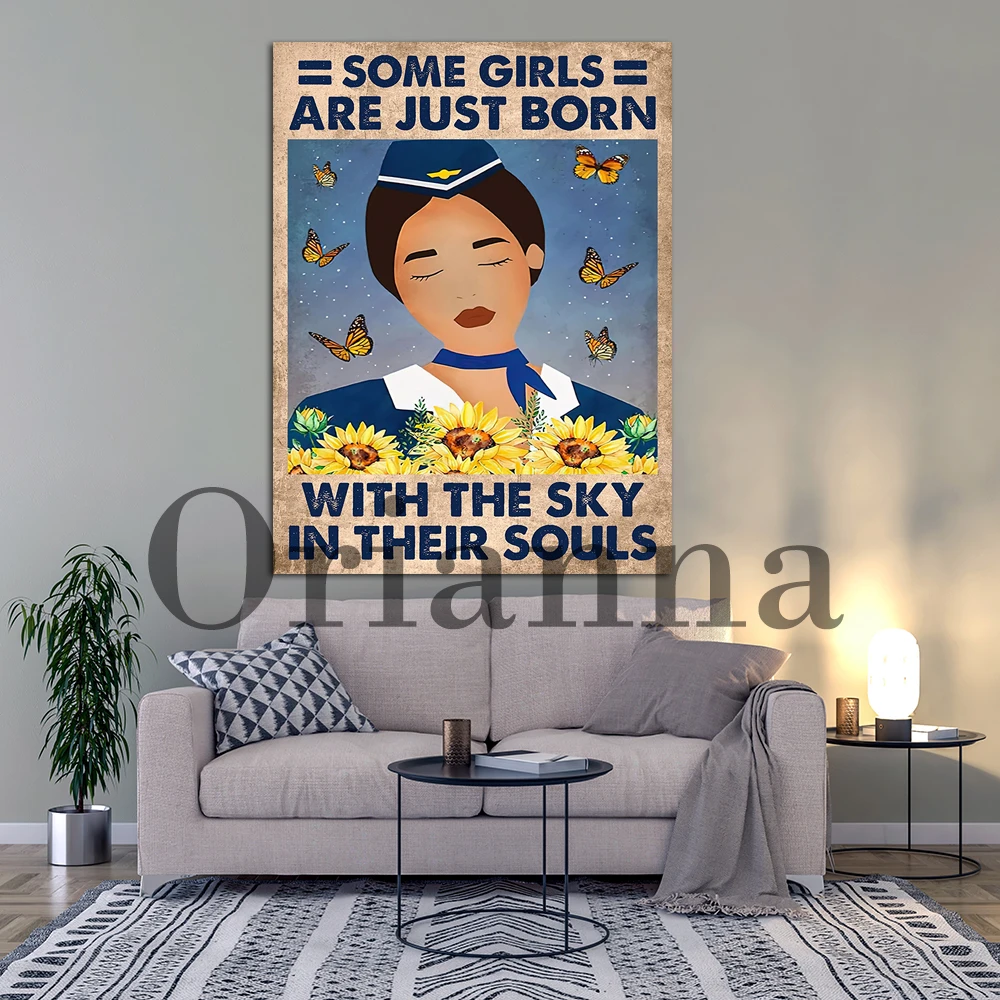 Some Girls Are Just Born With The Sky In Their Souls Poster,Air Stewardess Print, Living Room Cuadros Home Decor Cabin Crew Gift