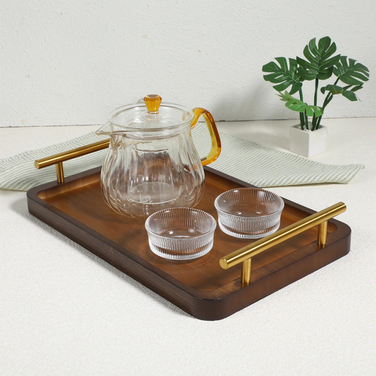 

Solid Wood Tea Set Tray Charcuterie Bed Trays Breakfast Couch Bamboo for Food Chinese Kung Fu Serving