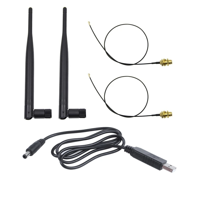 

2 X 6Dbi 2.4Ghz 5Ghz Dual Band Wifi RP-SMA Antenna & 1X USB DC 5V To DC 12V 2.1Mm X 5.5Mm Module Converter DC Barrel