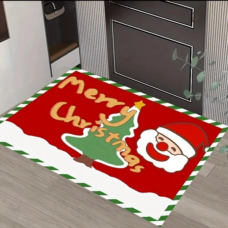 Christmas Mats with Striped Borders Santa Claus Prints Home Carpets Living Rooms Bedrooms Non Slip Floor Rug Christmas Gifts