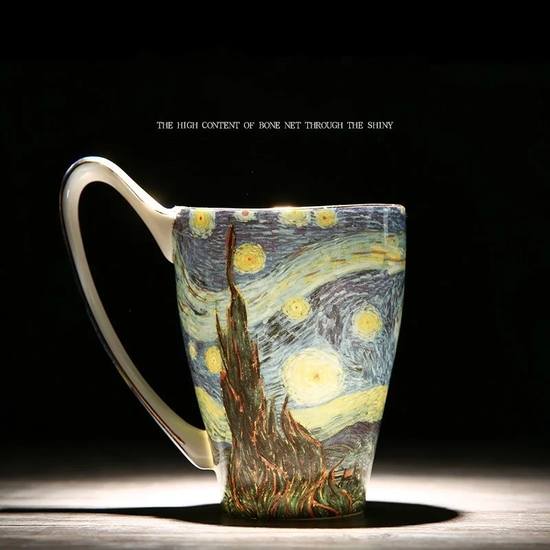 Van Gogh Famous Oil Painting Series Work Of Art Retro Literary Coffee Tea Mug Ultra-large Capacity Bone China Breakfast Milk Cup