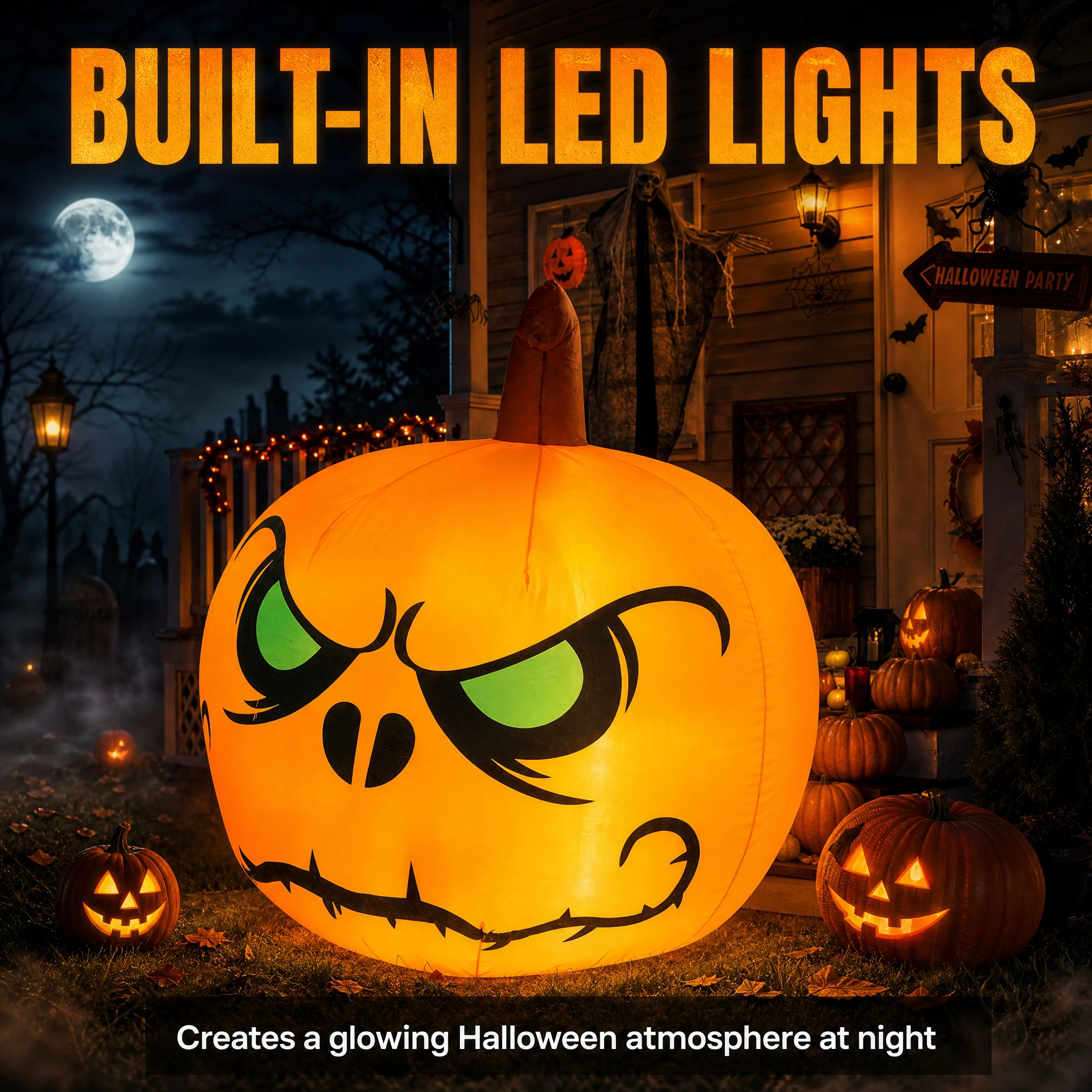 Waterproof Halloween Blow Up Pumpkin Inflatable Pumpkin Head with LED Lights Stakes Ropes for Outdoor Garden Yard Lawn Halloween
