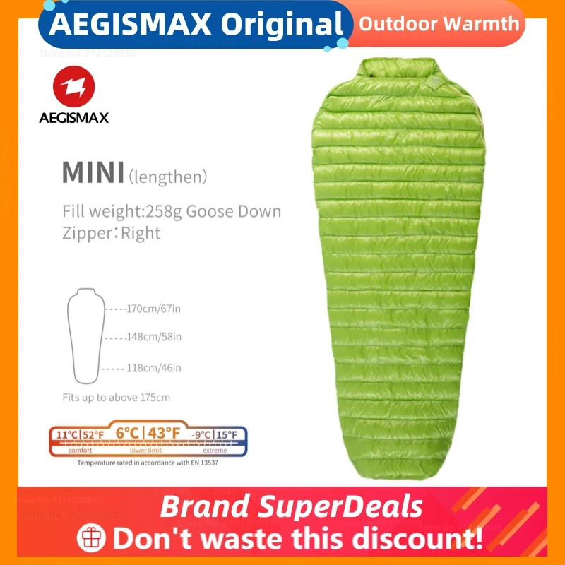 AEGISMAX Upgraded MINI Sleeping Bag Ultralight 440g White Goose Down Outdoor Mummy Nature hike Camping Waterproof Sleeping Bag