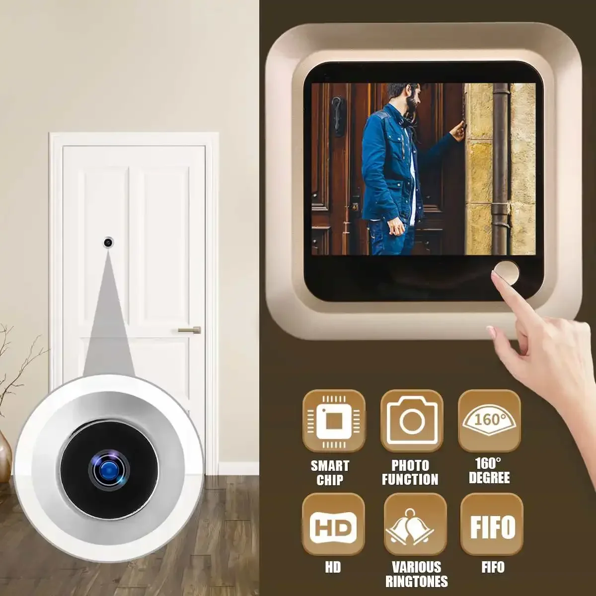 2.4 inch LCD Color Screen Digital Doorbell 120 Degree Eye Doorbell Electronic Peephole Door Camera Viewer Door Bell for Home